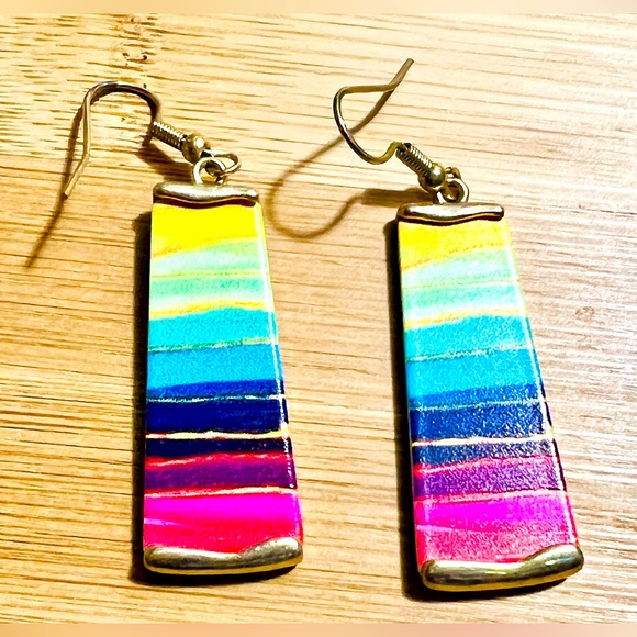 Colorful Striped Rainbow Earrings - Picture 1 of 1